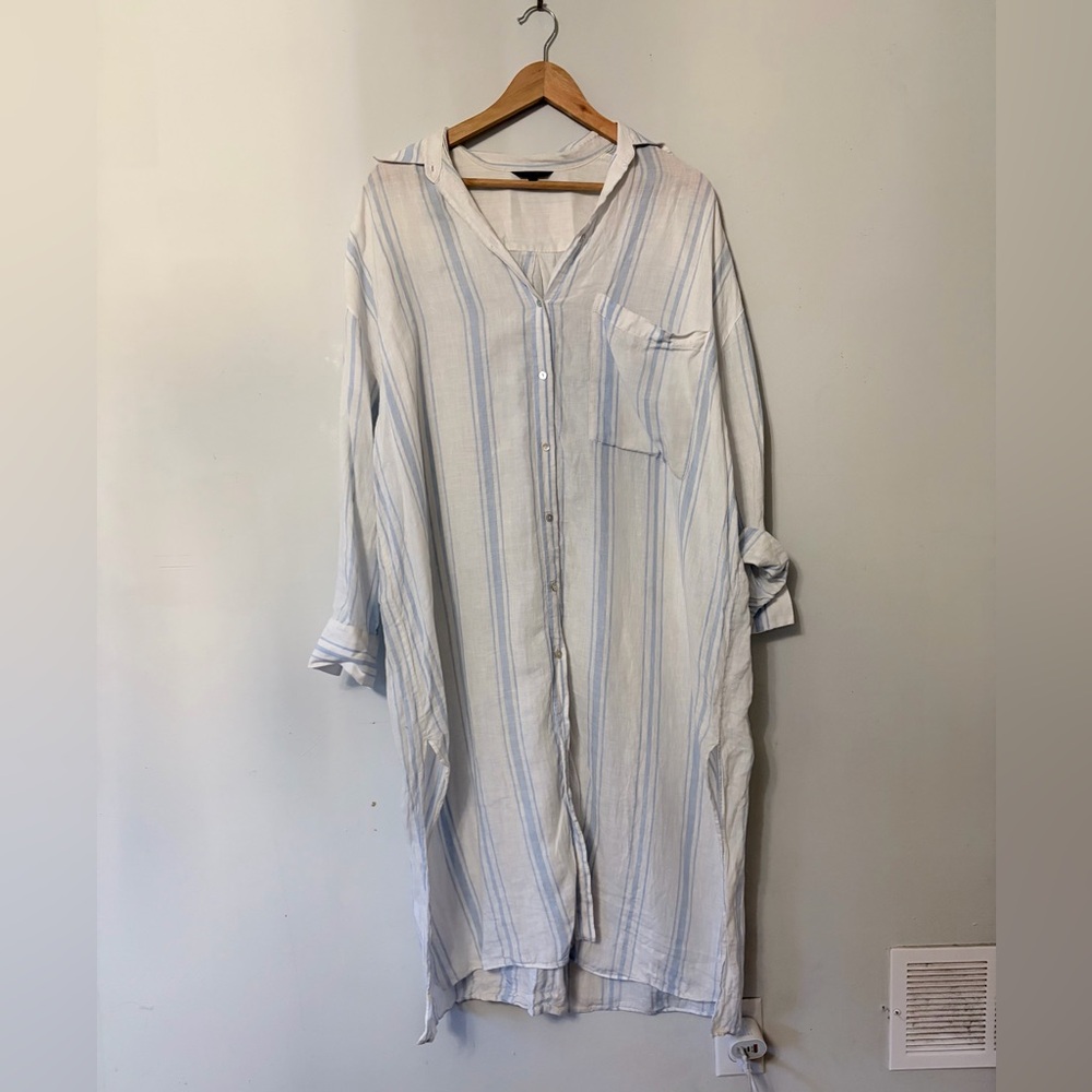 Massimo Dutti Blue & White Striped Linen Shirt Dress